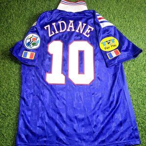 Zidane France Adidas 1996 EURO CUP Soccer Jersey Shirt L
